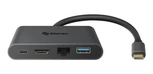 CONVERTIDOR STEREN USB-5290 USB C A HDMI/USB 3.0/USB C/FAST ETHERNET RJ45, vista 3