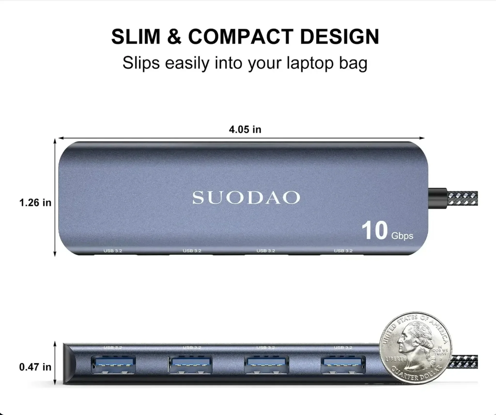 HUB SUODAO USB ADAPTER USB-C 4 PUERTOS USB-A 3.2, vista 2
