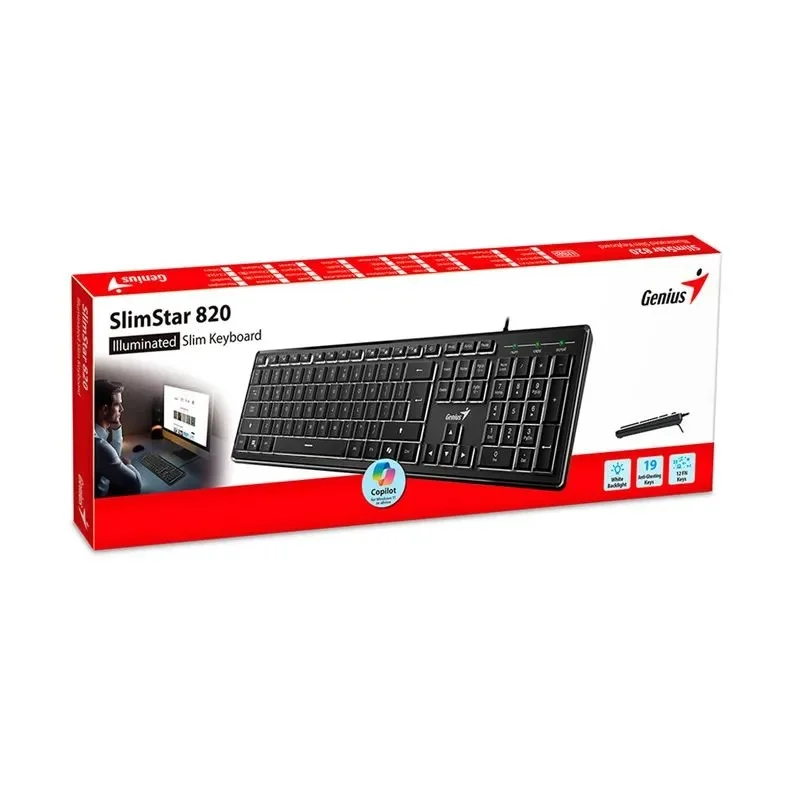 TECLADO GENIUS SLIM STAR 820 ALÁMBRICO, RETROILUMINADO, TECLAS DELGADAS, NEGRO