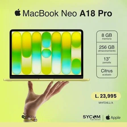 PORTÁTIL APPLE MACBOOK NEO 13" A18 PRO CHIP 6‑CORE CPU 5‑CORE GPU, 8GB RAM, 256GB SSD, vista 4