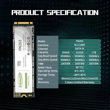 DISCO SÓLIDO SSD FIKWOT FN203 M.2 SATA 1TB, vista 3