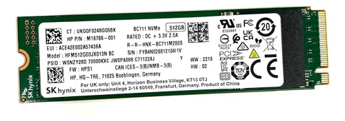 DISCO M.2 SK HYNIX OEM P06150 PVC10 NVME 512GB 3.3V 2.5A, vista 2